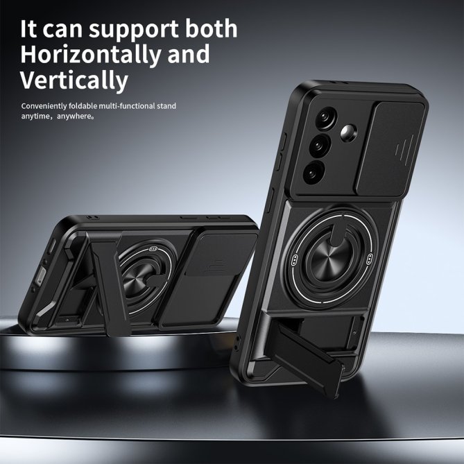 Coque Samsung Galaxy A27 TPU/PC Anneau Magnétique Béquille Slider Caméra