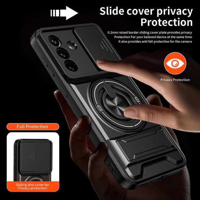 Coque Samsung Galaxy A27 TPU/PC Anneau Magnétique Béquille Slider Caméra