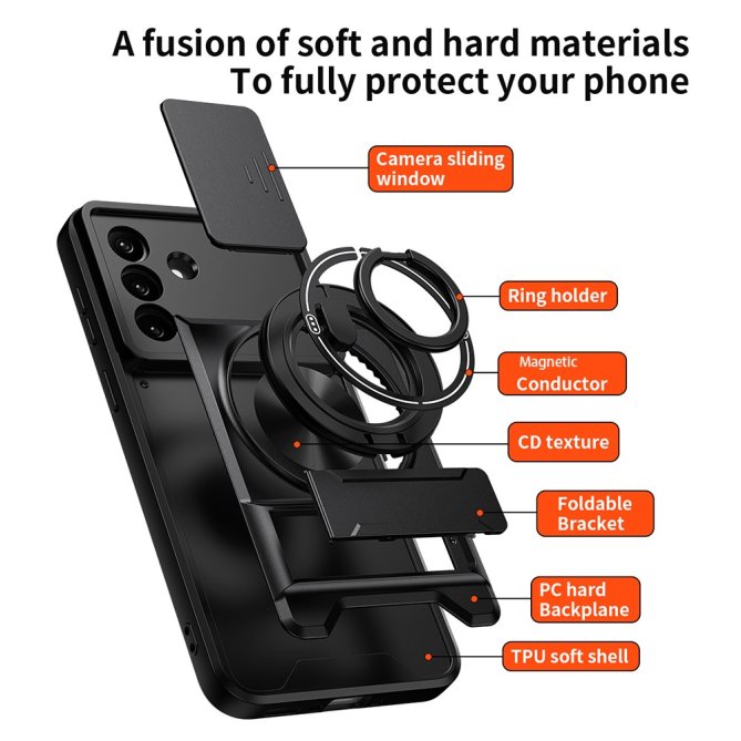 Coque Samsung Galaxy A27 TPU/PC Anneau Magnétique Béquille Slider Caméra