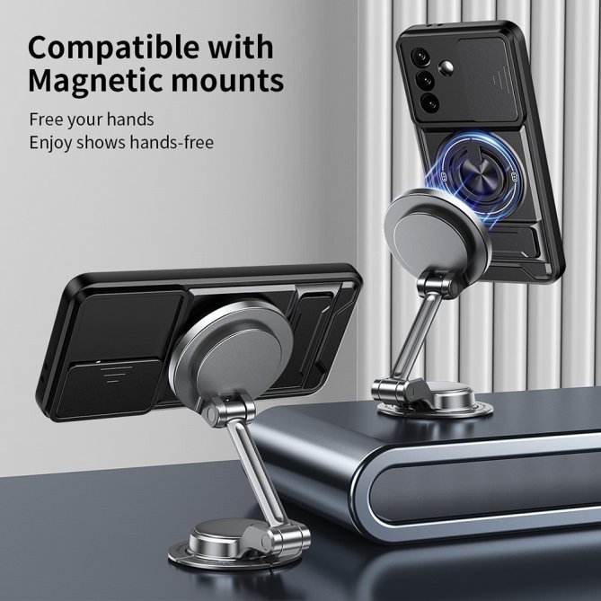 Coque Samsung Galaxy A27 TPU/PC Anneau Magnétique Béquille Slider Caméra