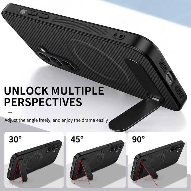Coque Samsung Galaxy A27 fibre carbone béquille magnétique