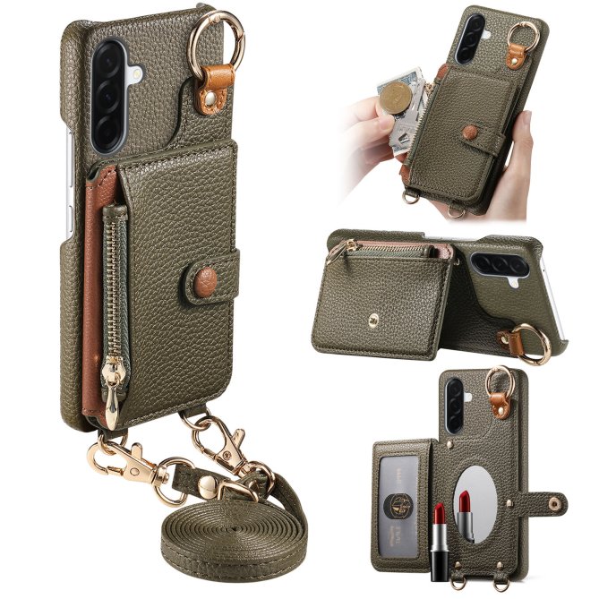 Housse Samsung Galaxy A27 longue sangle miroir béquille zippée