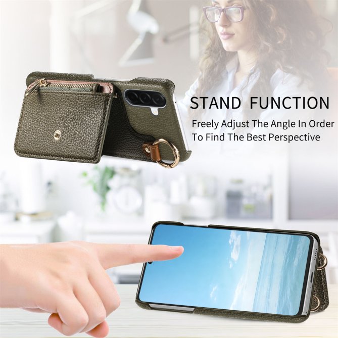 Housse Samsung Galaxy A27 longue sangle miroir béquille zippée