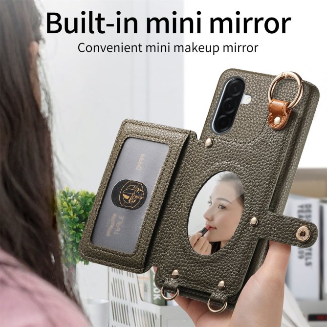 Housse Samsung Galaxy A27 longue sangle miroir béquille zippée