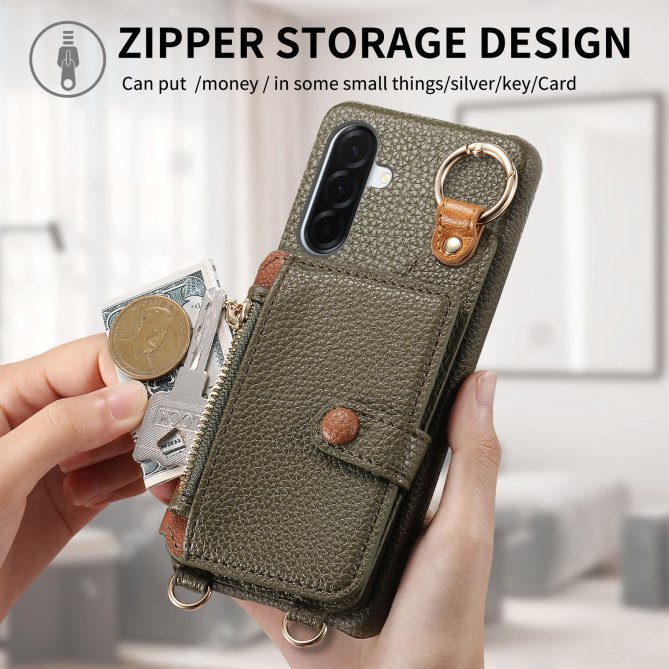 Housse Samsung Galaxy A27 longue sangle miroir béquille zippée