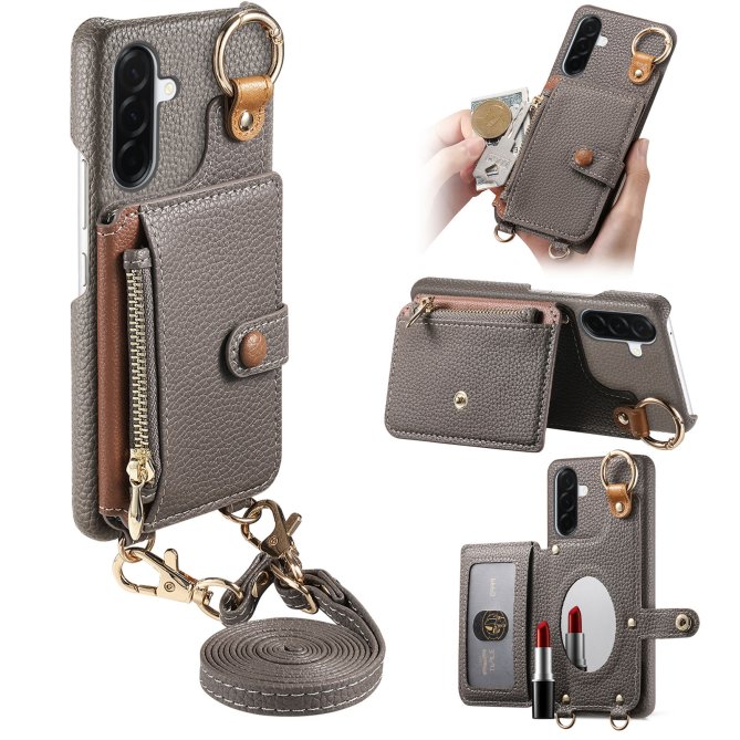 Housse Samsung Galaxy A27 longue sangle miroir béquille zippée