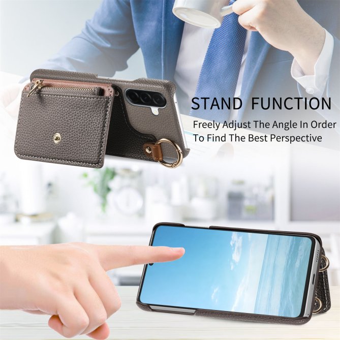 Housse Samsung Galaxy A27 longue sangle miroir béquille zippée