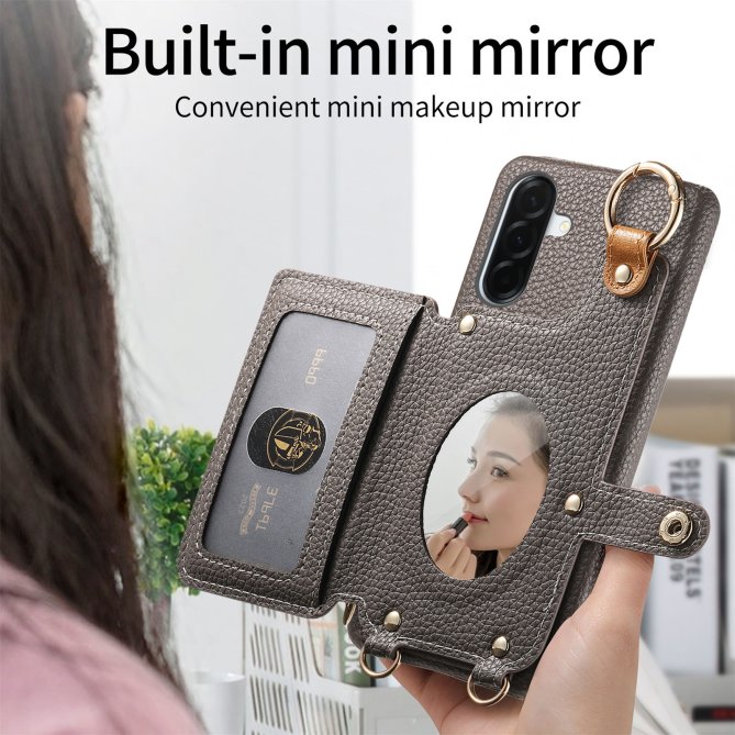 Housse Samsung Galaxy A27 longue sangle miroir béquille zippée