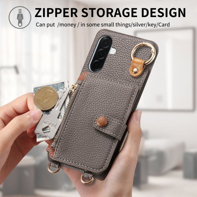 Housse Samsung Galaxy A27 longue sangle miroir béquille zippée