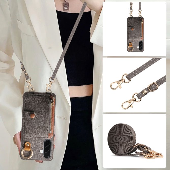 Housse Samsung Galaxy A27 longue sangle miroir béquille zippée