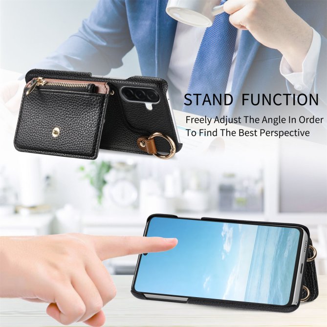 Housse Samsung Galaxy A27 longue sangle miroir béquille zippée