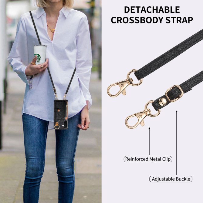 Housse Samsung Galaxy A27 longue sangle miroir béquille zippée