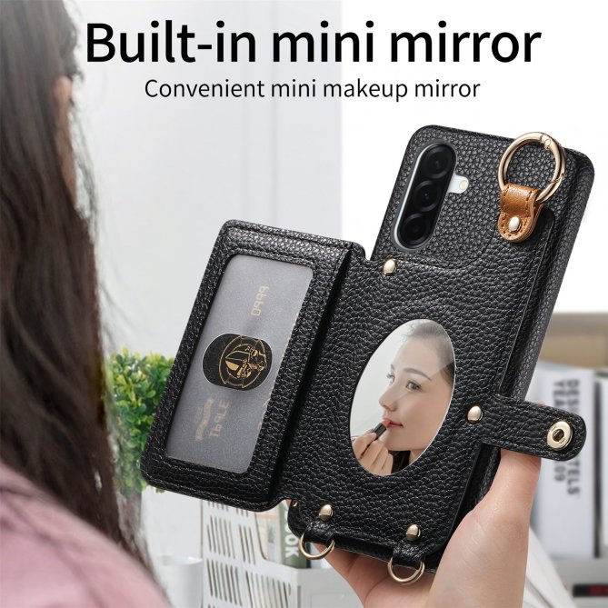 Housse Samsung Galaxy A27 longue sangle miroir béquille zippée