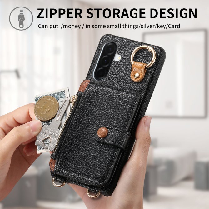 Housse Samsung Galaxy A27 longue sangle miroir béquille zippée