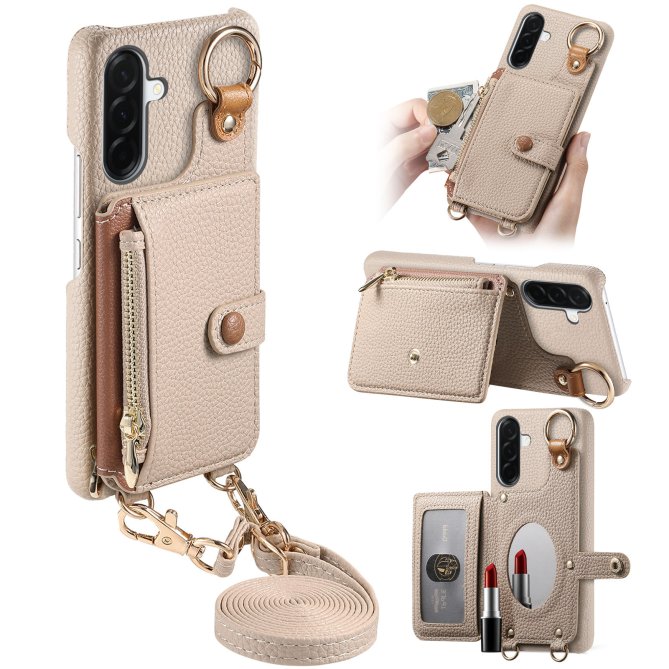 Housse Samsung Galaxy A27 longue sangle miroir béquille zippée