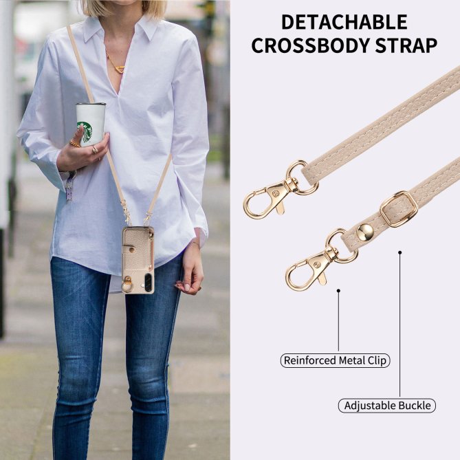 Housse Samsung Galaxy A27 longue sangle miroir béquille zippée