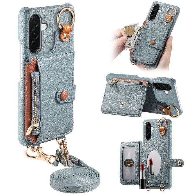 Housse Samsung Galaxy A27 longue sangle miroir béquille zippée