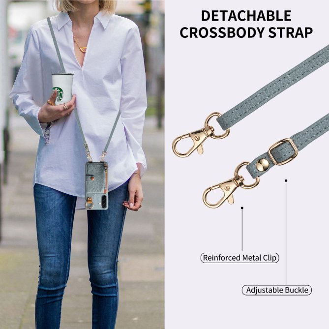 Housse Samsung Galaxy A27 longue sangle miroir béquille zippée