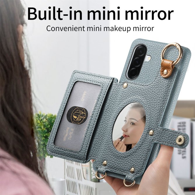 Housse Samsung Galaxy A27 longue sangle miroir béquille zippée