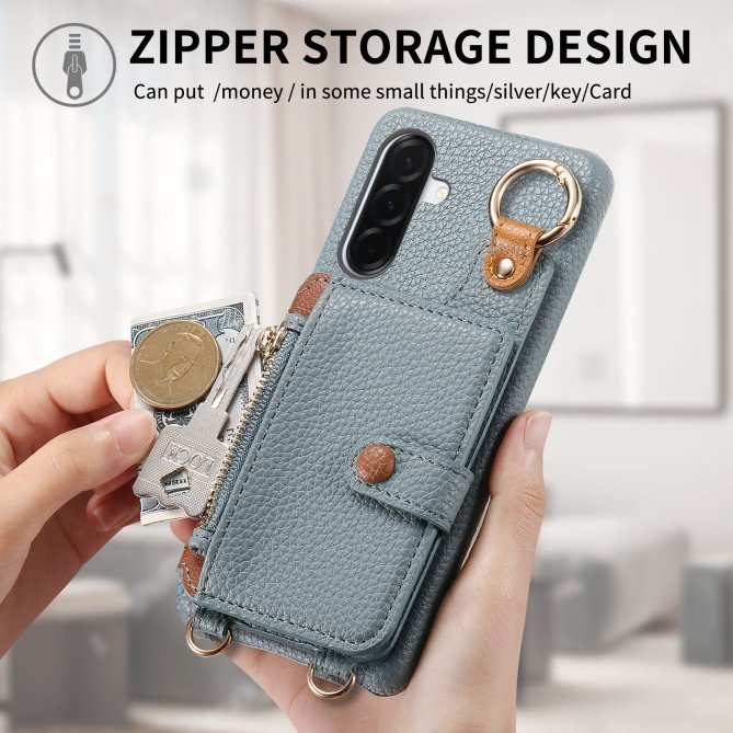 Housse Samsung Galaxy A27 longue sangle miroir béquille zippée