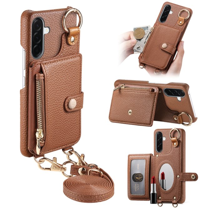 Housse Samsung Galaxy A27 longue sangle miroir béquille zippée