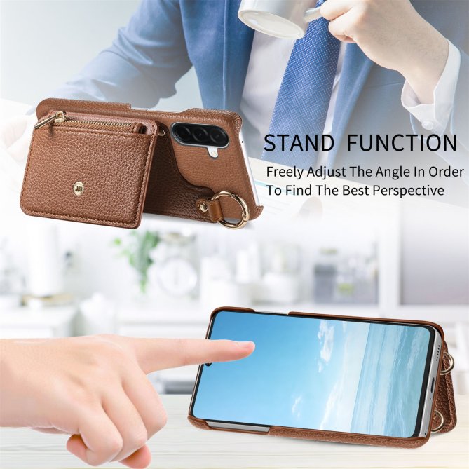 Housse Samsung Galaxy A27 longue sangle miroir béquille zippée