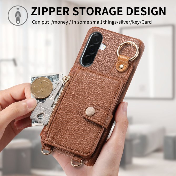 Housse Samsung Galaxy A27 longue sangle miroir béquille zippée