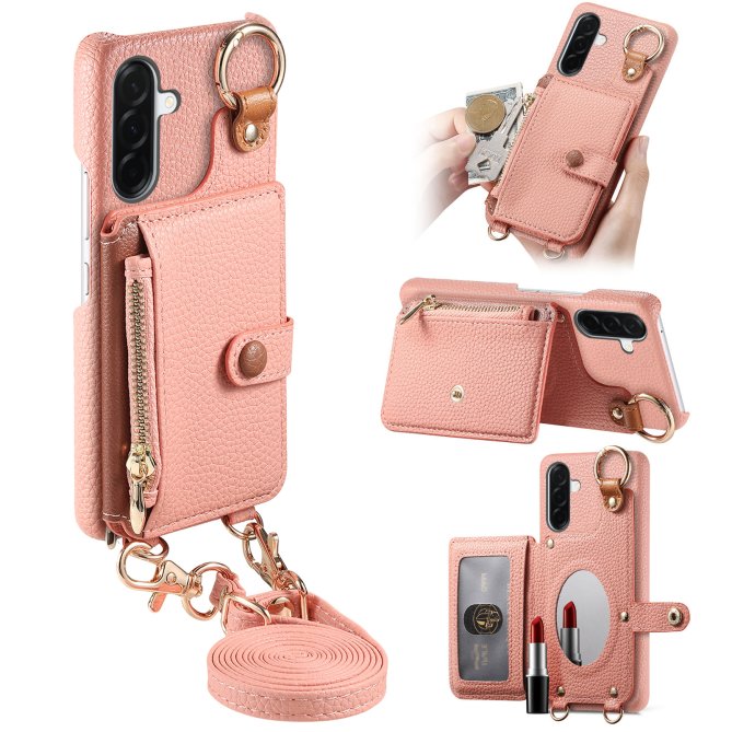 Housse Samsung Galaxy A27 longue sangle miroir béquille zippée