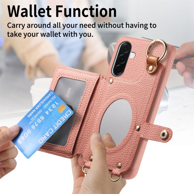 Housse Samsung Galaxy A27 longue sangle miroir béquille zippée