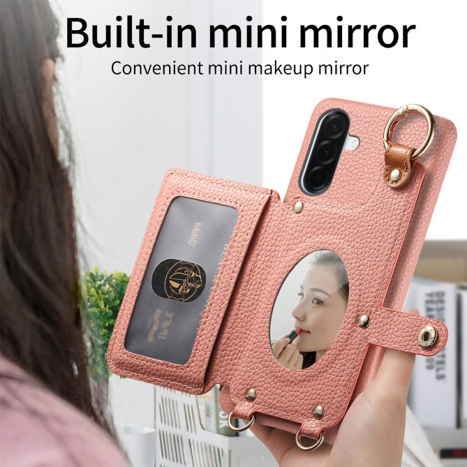 Housse Samsung Galaxy A27 longue sangle miroir béquille zippée