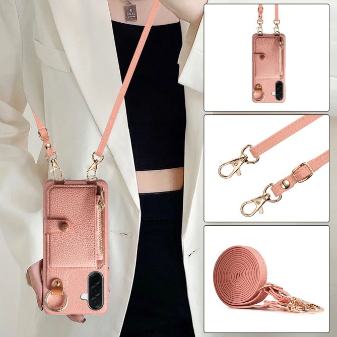 Housse Samsung Galaxy A27 longue sangle miroir béquille zippée