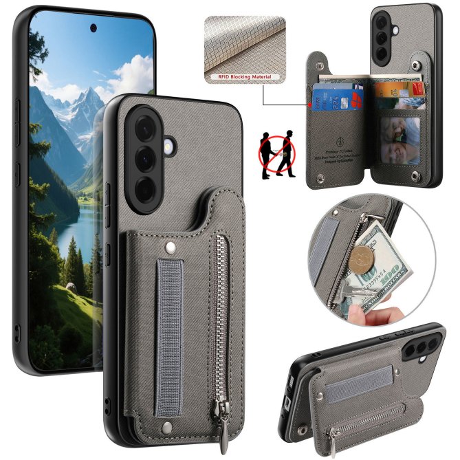 Housse Samsung Galaxy A27 RFID jeans élastique dragonne poignet