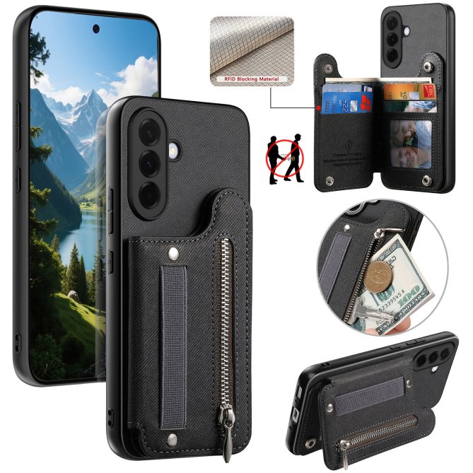 Housse Samsung Galaxy A27 RFID jeans élastique dragonne poignet