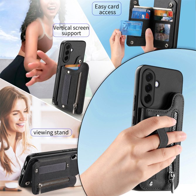 Housse Samsung Galaxy A27 RFID jeans élastique dragonne poignet