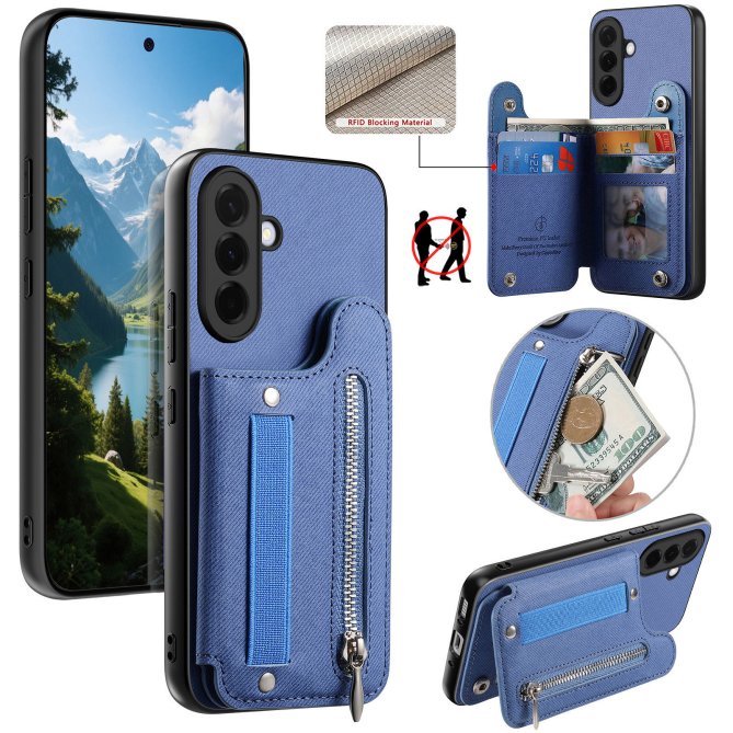 Housse Samsung Galaxy A27 RFID jeans élastique dragonne poignet