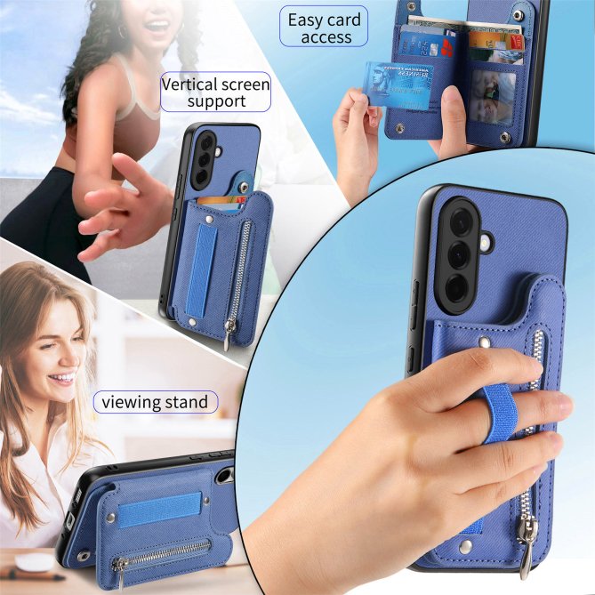 Housse Samsung Galaxy A27 RFID jeans élastique dragonne poignet