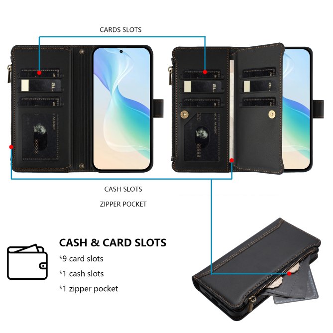 Housse Samsung Galaxy A27 9 cartes zippée béquille dragonne