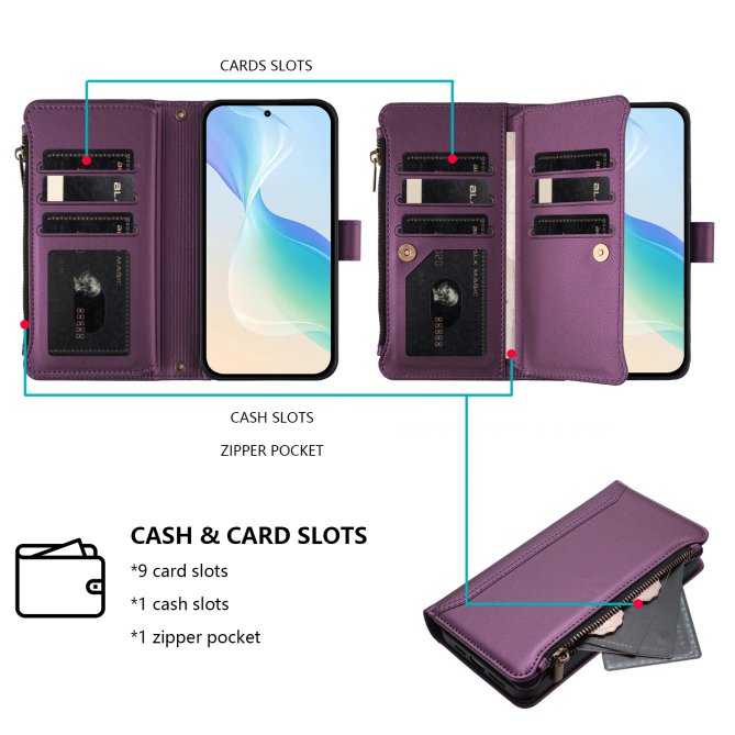 Housse Samsung Galaxy A27 9 cartes zippée béquille dragonne