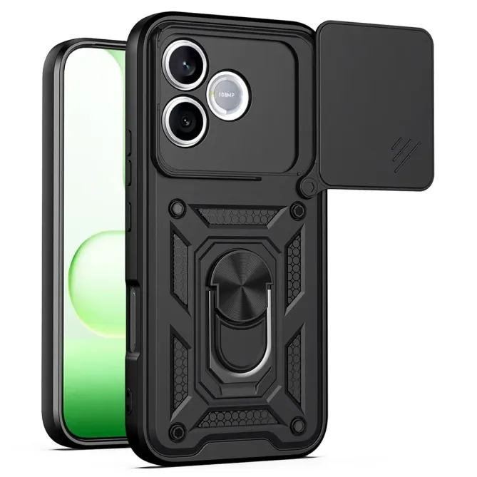 Coque Honor 600 Lite Armor Ring avec Cache Caméra Coulissant