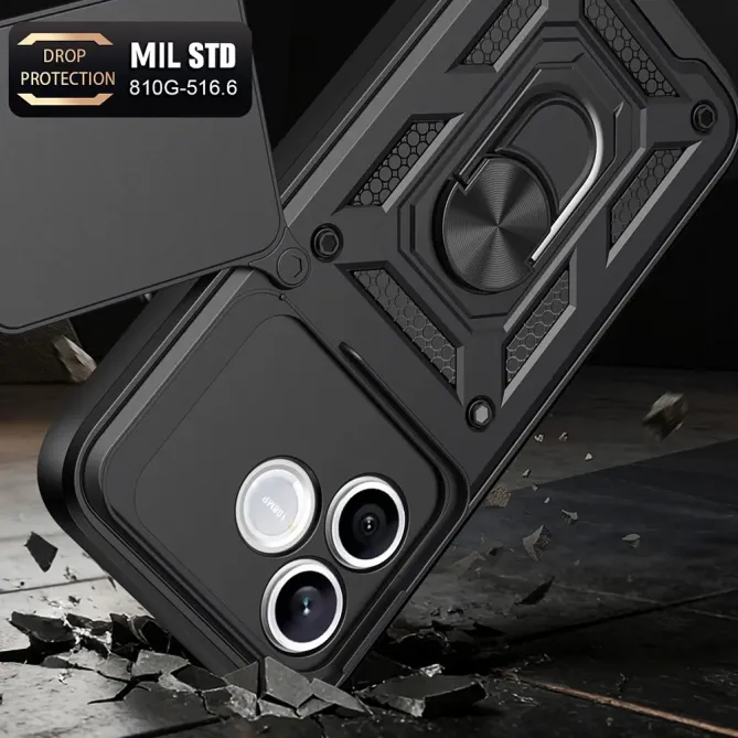 Coque Honor 600 Lite Armor Ring avec Cache Caméra Coulissant