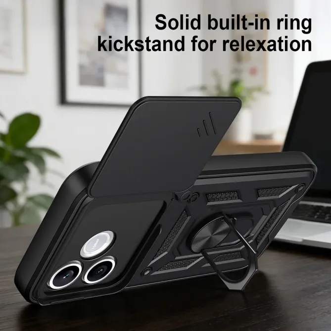 Coque Honor 600 Lite Armor Ring avec Cache Caméra Coulissant