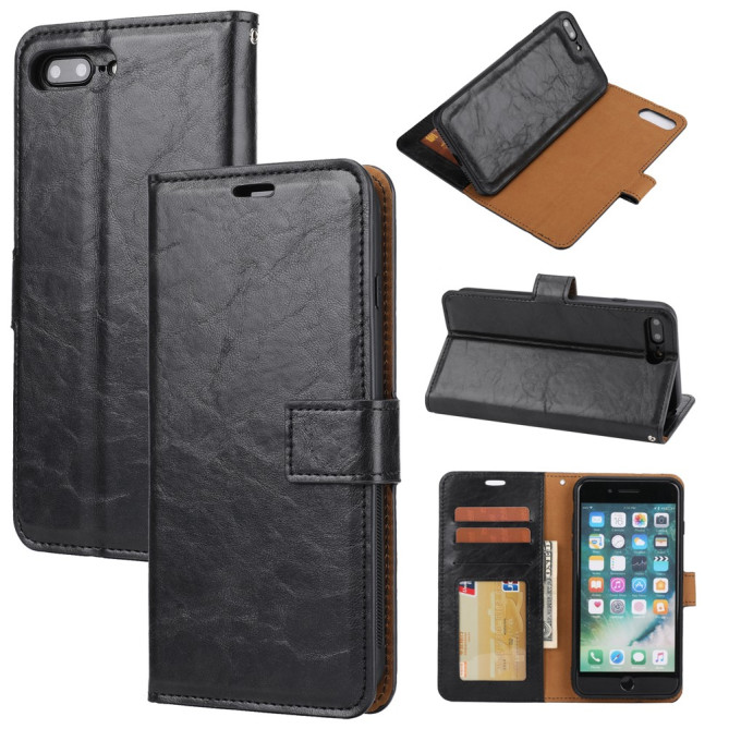Housse iPhone 8 Plus / 7 Plus effet cuir vintage avec porte-cartes et support