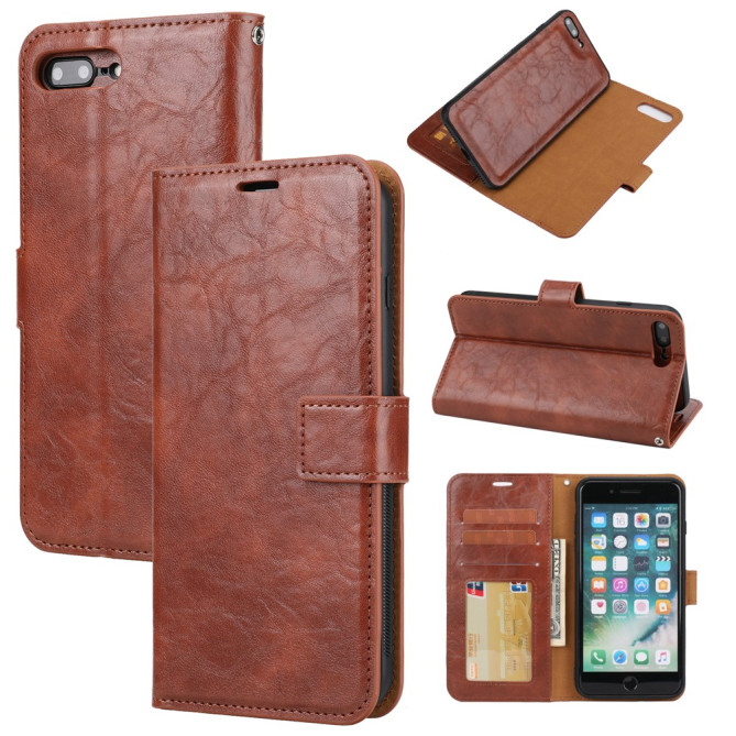 Housse iPhone 8 Plus / 7 Plus effet cuir vintage avec porte-cartes et support