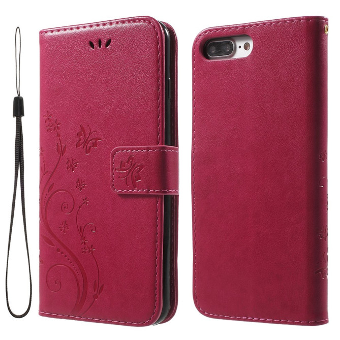 Housse iPhone 8 Plus / 7 Plus cuir papillon portefeuille coloré | Cuir