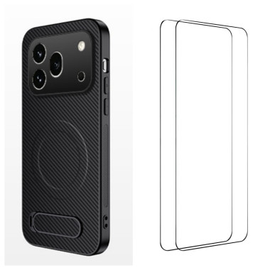 Pack Honor 600 Pro Coque Magnétique Fibre de Carbone avec Support et Verres Trempés