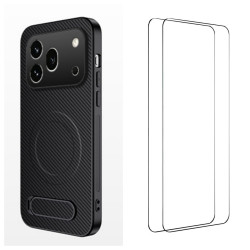 Pack Honor 600 Pro Coque Magnétique Fibre de Carbone avec Support et Verres Trempés