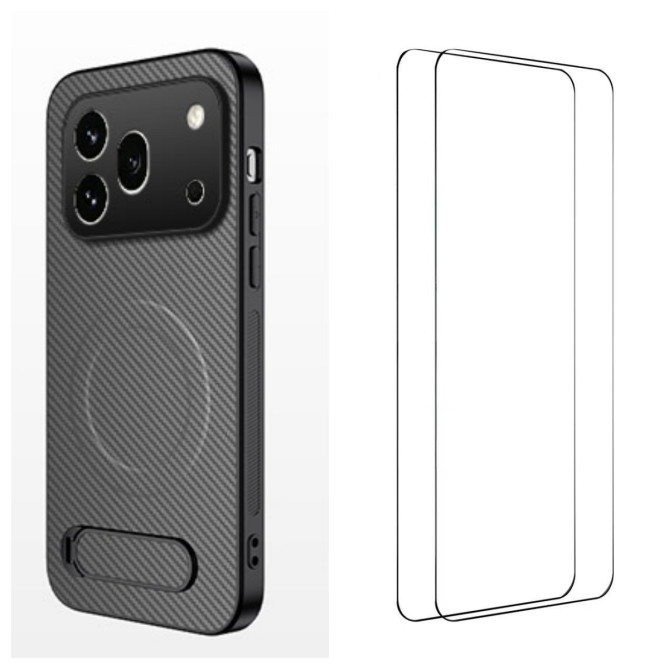 Pack Honor 600 Pro Coque Magnétique Fibre de Carbone avec Support et Verres Trempés