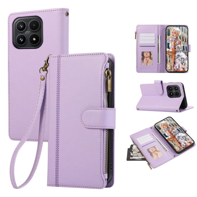 Housse Xiaomi 17 portefeuille simili cuir avec poche zippée et dragonne