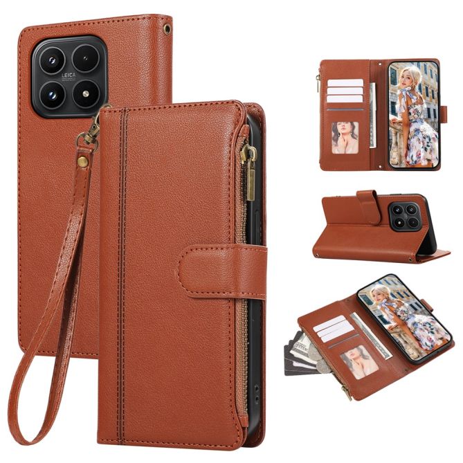 Housse Xiaomi 17 portefeuille simili cuir avec poche zippée et dragonne