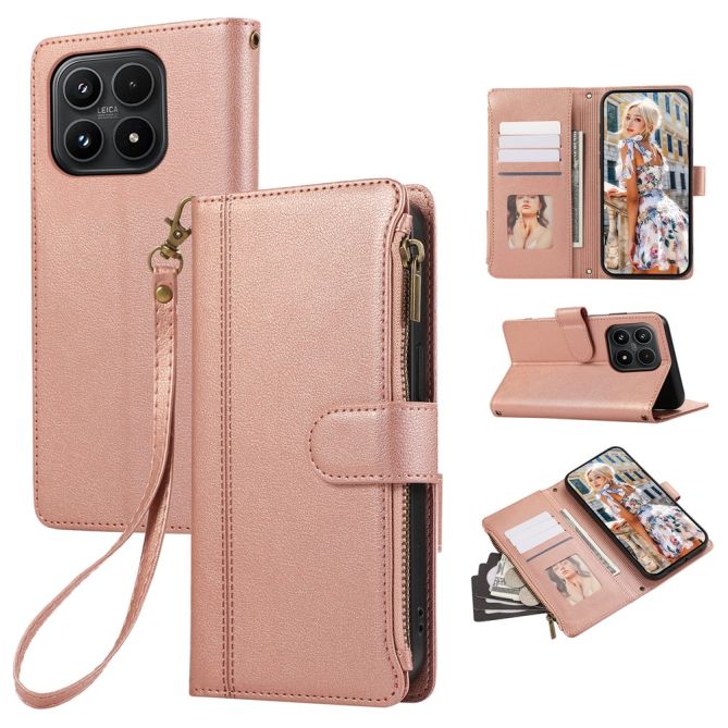 Housse Xiaomi 17 portefeuille simili cuir avec poche zippée et dragonne